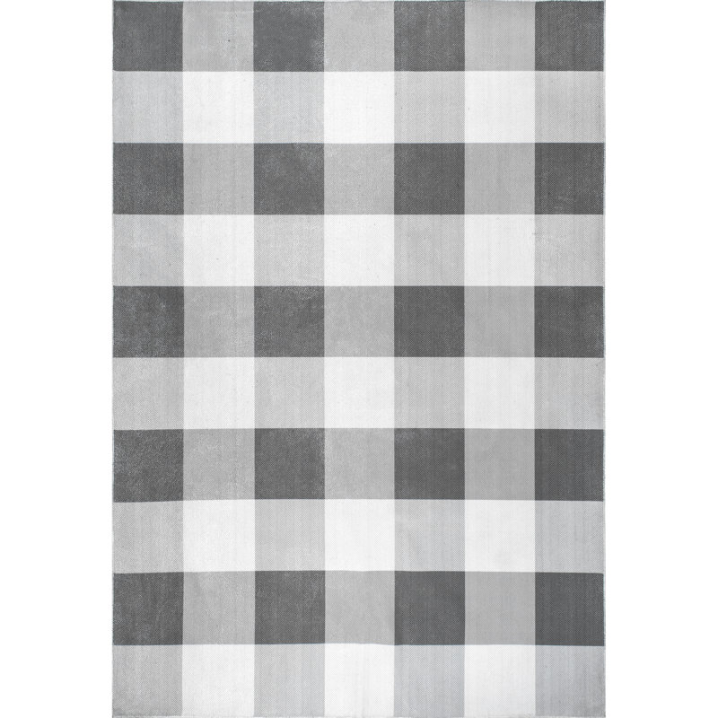 Micheals Farmhouse Plaid Machine Washable Area Rug in Gray, Rectangle 5' x 8'