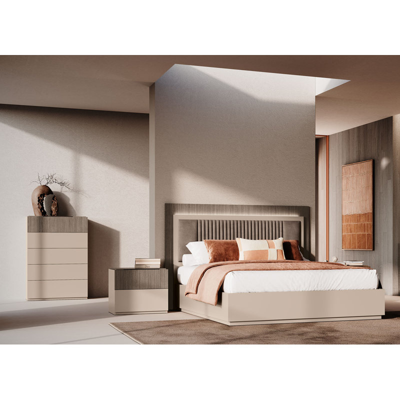 Modern King Bed, 2 Nightstands & Chest, Queen, 4 Pcs: Bed, Chest, 2 Nightstands