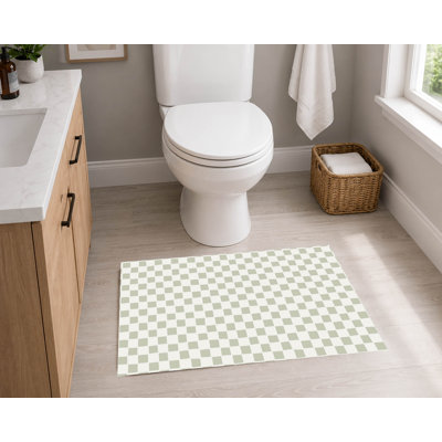 Checkered Absorbent Non-Skid Rectangular Toilet Mat