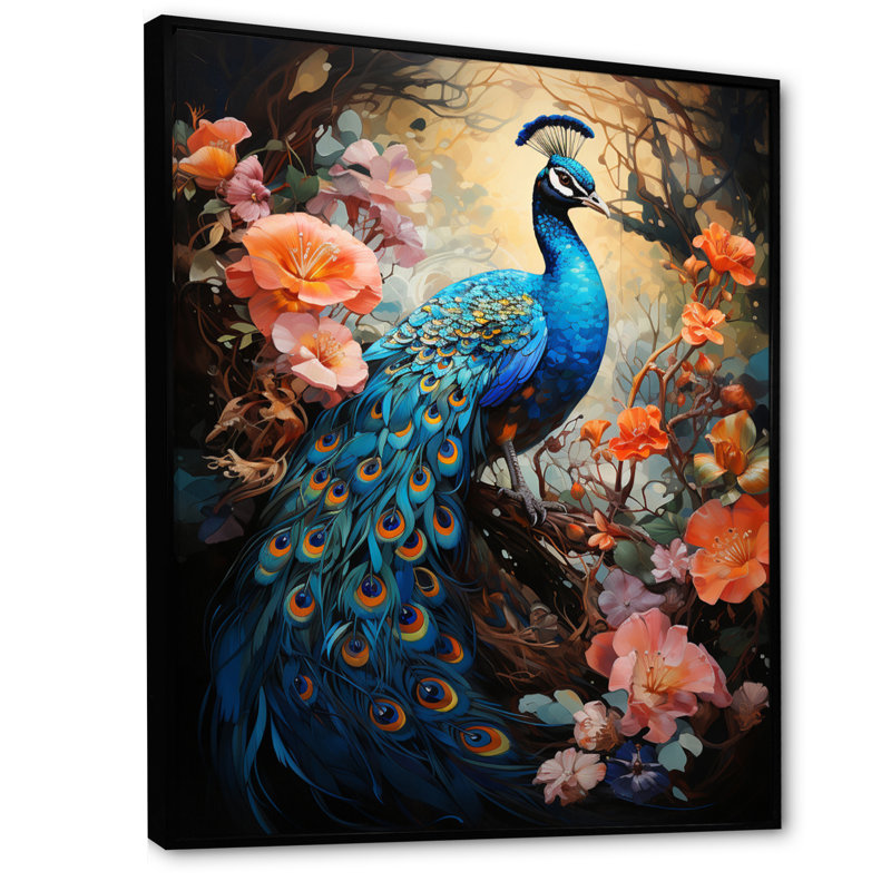 Wrinkle Peacock lumineux sur toile, H 40 po x l 30 po x P 1,5 po, Cadre flottant noir