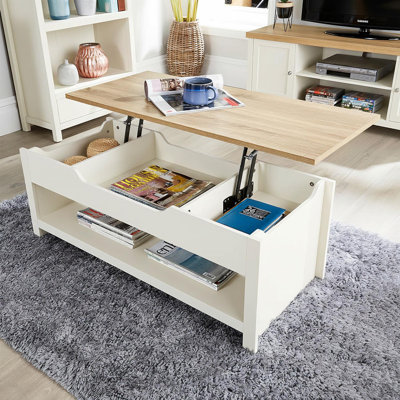Grey Oak Coffee Table Lift Up Occasional Reception Storage Shelf Avon