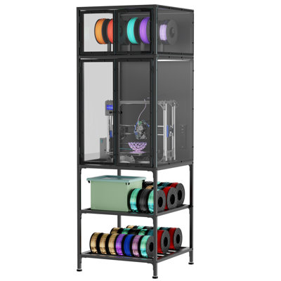 3D Printer Cabinet with Double Layer 3D Printer Filament Storage Rack, T-Shaped Filament Bar & Noise-Reducing, Dust-Proof Design, Suitable for Studio,