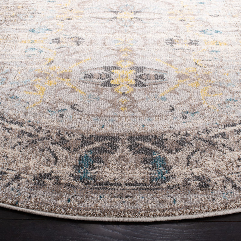 Tapis oriental gris et beige Sorensen, Rond 5 pi