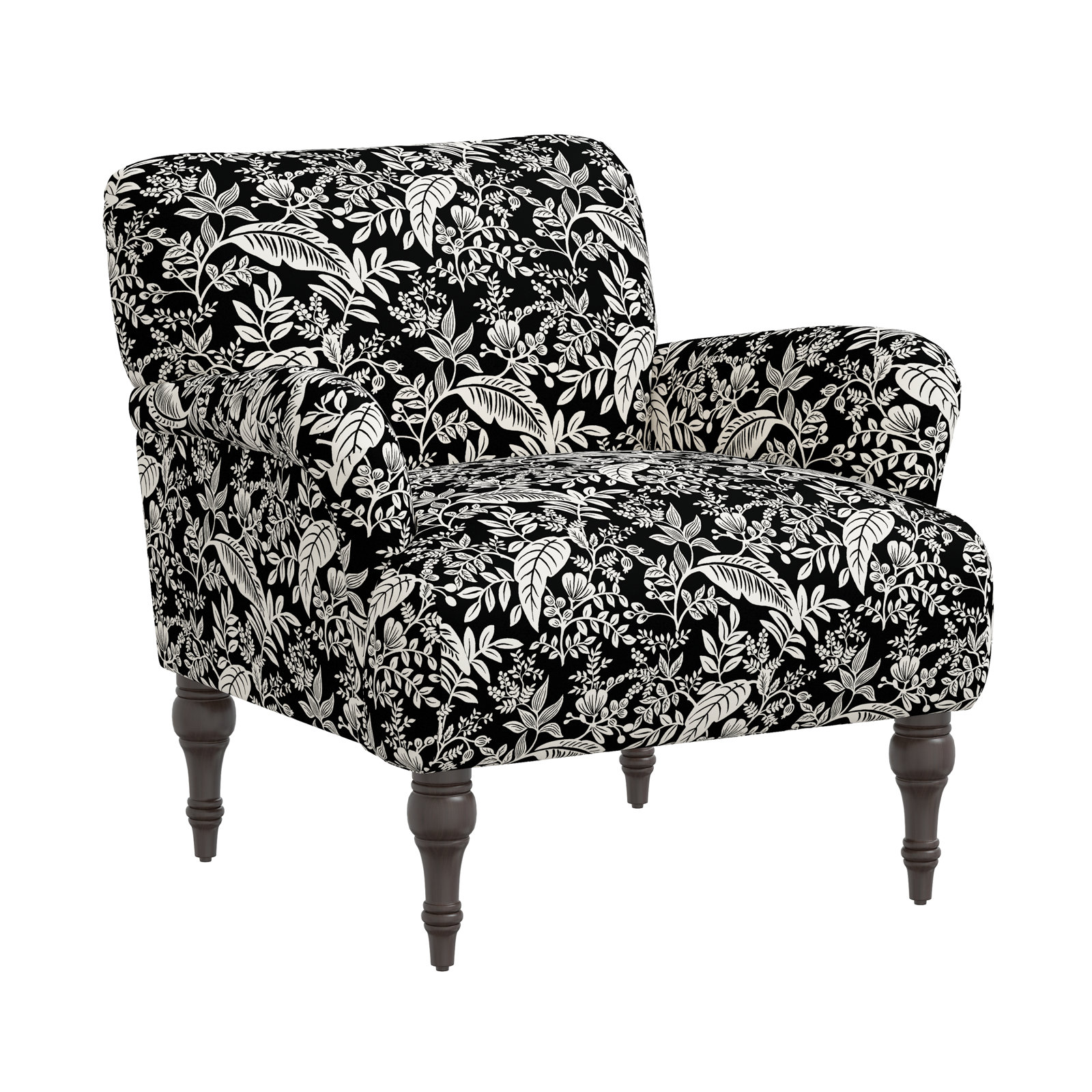 Rifle Paper Co. x Cloth & Company Bristol Armchair, Black Canopy Linen Blend, Espresso