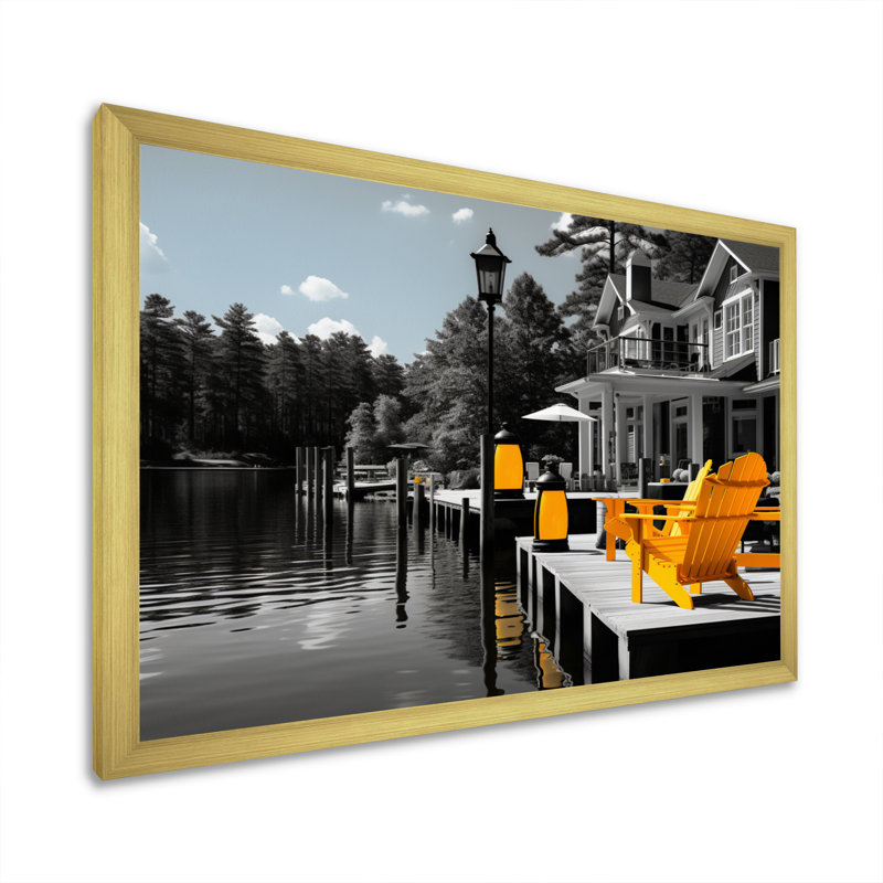 «Yellow and Gray Lakehouse Dockside Serenade II», reproduction sur toile, H 30 po x l 40 po x P 1,5 po