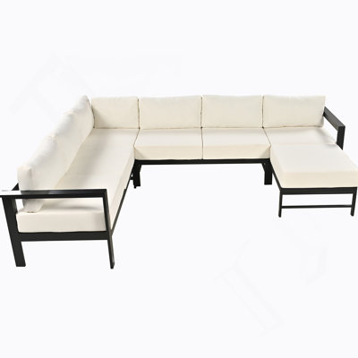 U-Shaped Outdoor Sectional Sofa Set With Ultra-Thick 5.9-Inch Cushions, Heavy-Duty Iron Frame, Removable Water-Resistant Covers, And Spacious 5–6 Seat Configuration For Patios, Gardens, And Poolside Areas.
