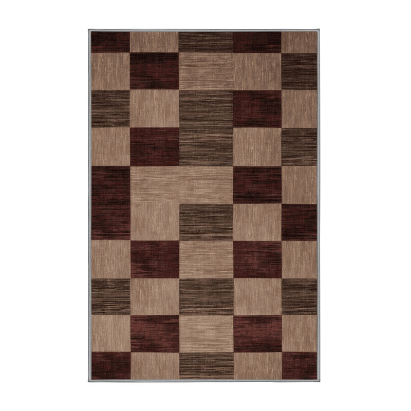 Tapis gris à carreaux lavable à la machine, Rectangle 5 pi x 7 pi
