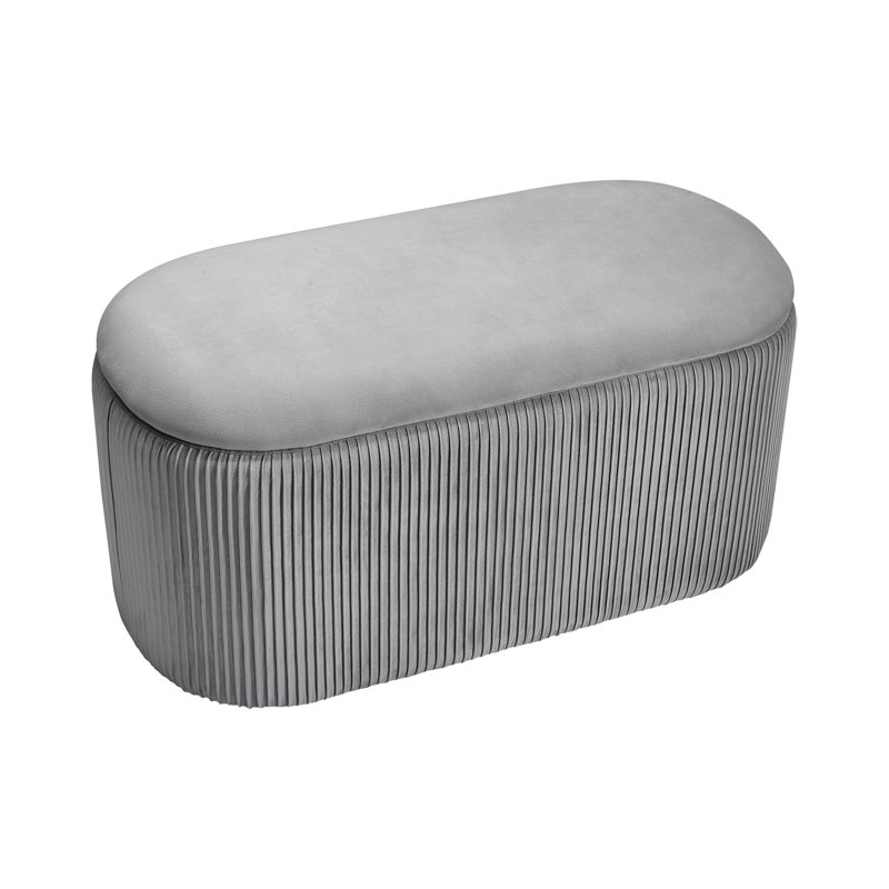 Maliyah 78cm Wide Velvet Oval Solid Colour Standard Ottoman with Storage, Grey