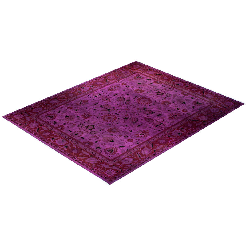 Vibrant Purple and Red Hand-Knotted Wool Area Rug