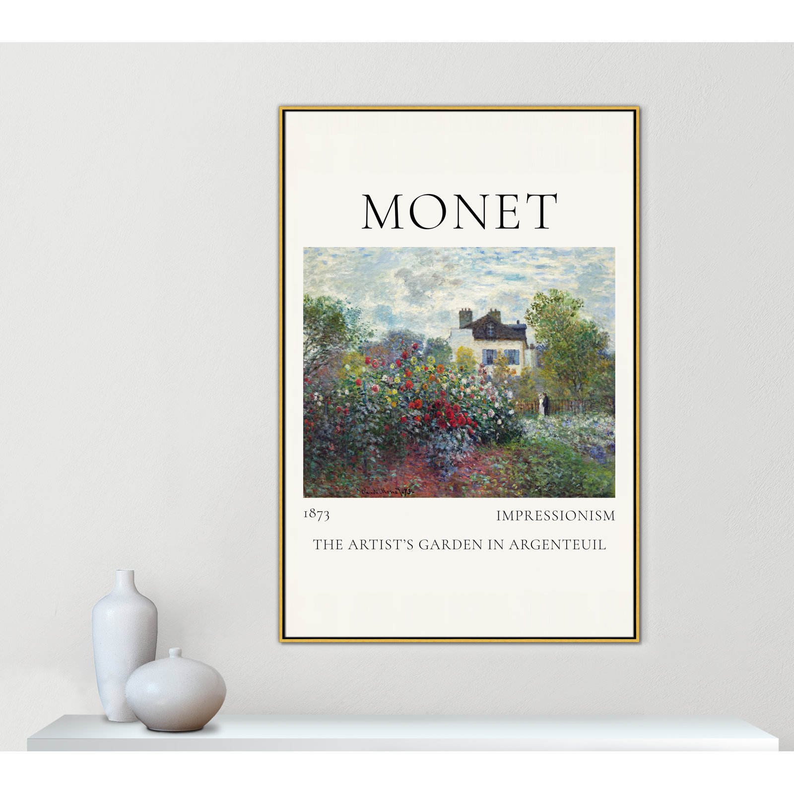 Rocchetto "Artists Garden in Argenteuil" Print, Gold Floater Frame, No, 61.5" H x 41.5" W x 2" D