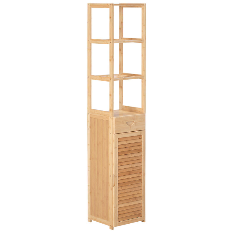Armoire de salle de bain haute avec tiroir et tablettes à lattes kleankin