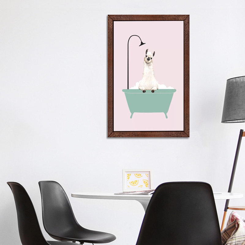 Llama Enjoying Bubble Bath by Big Nose Work - Floater Frame Print on Canvas, Brown Framed, 152.5 cm H x 101.5 cm W