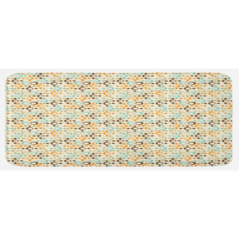 Tapis de cuisine bleu pâle funky molécule avec cercles et points science lab theme