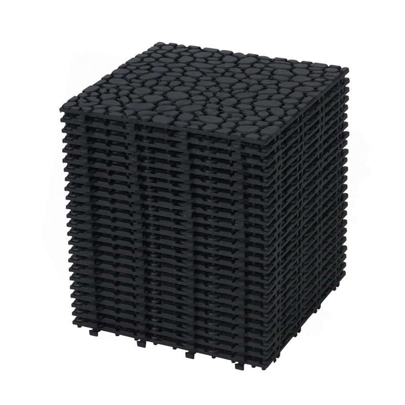 Carreaux de terrasse 12 po x 12 po à emboîtement gris en plastique imperméable et anti-dérapant, Noir