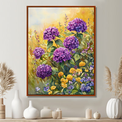 Hortensias dans un champ ensoleillé III - hydrangées, art mural
