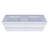 70.87 In. W X 19.69 In. D Double Sink Wall Mounted Bath Vanity In White With White Basin