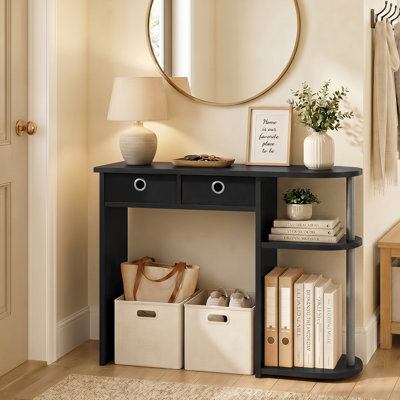 Table de vestibule Furinno JAYA noire de 32 pouces avec 2 tiroirs en tissu, console avec tablettes ouvertes, tables de canapé derrière le canapé, pour salon, vestibule, couloir, noir