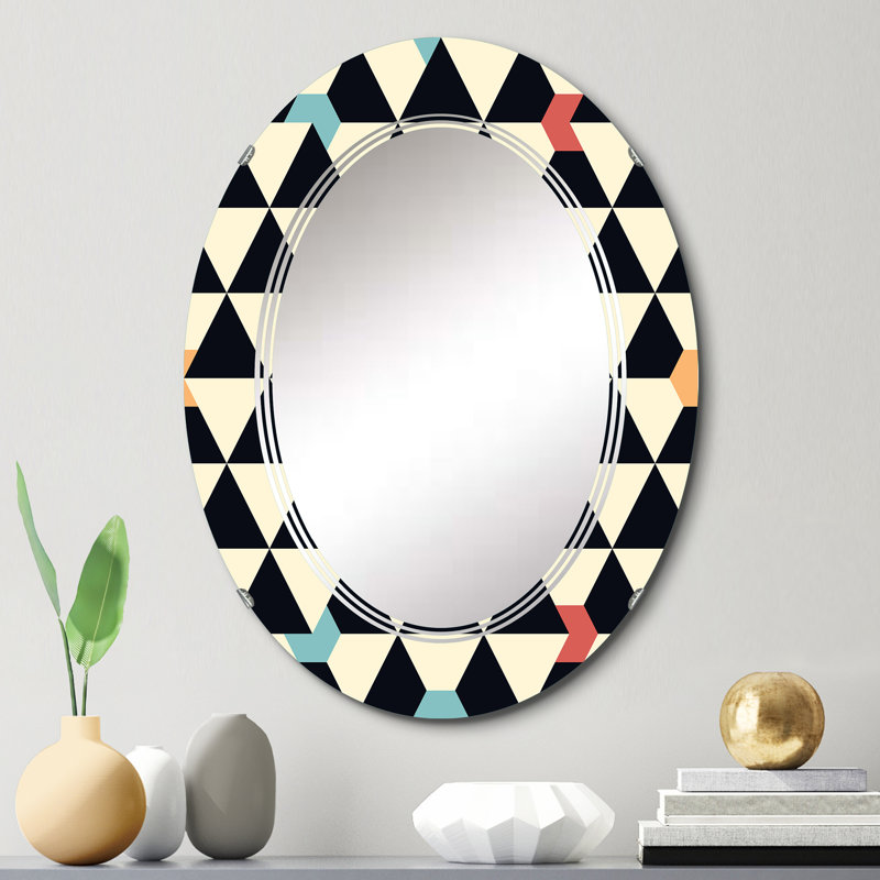 Miroir mural noir et beige à motif géométrique rétro I, 30 po x 20 po