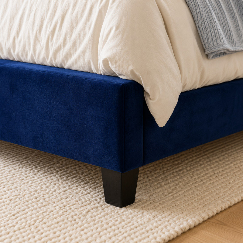 Upholstered Bed with Button Tufted Headboard, King, Navy