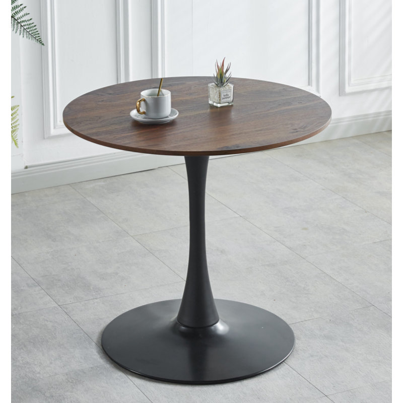 31.5"BLACK AND WALNUT Table Mid-Century Dining Table For 2-4 People With Round Mdf Table Top, Pedestal Dining Table, End Table Leisure Coffee Table