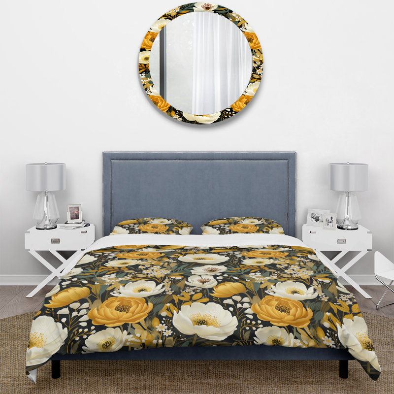 Ensemble de housse de couette à motif floral Yellow Bohemian Bliss Floral Pattern I