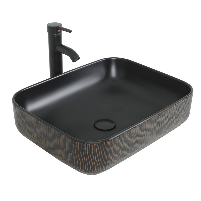 Black Ceramic Round Vessel Sink With Black Faucet Set