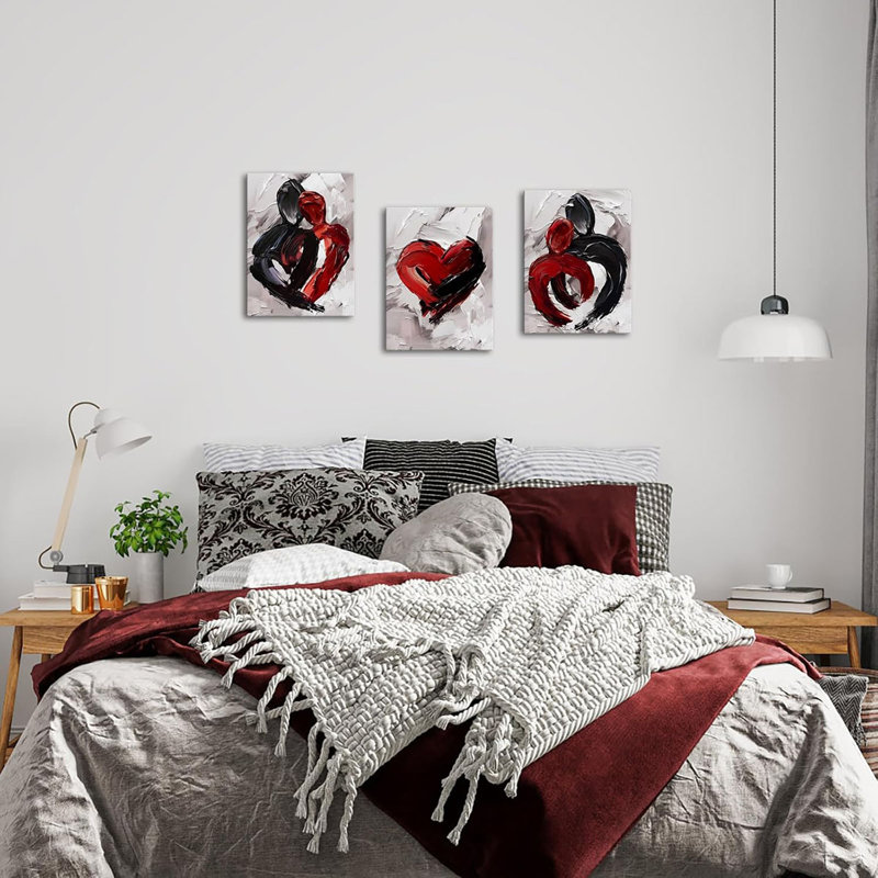 3 Piece Wrapped Canvas Print, Red