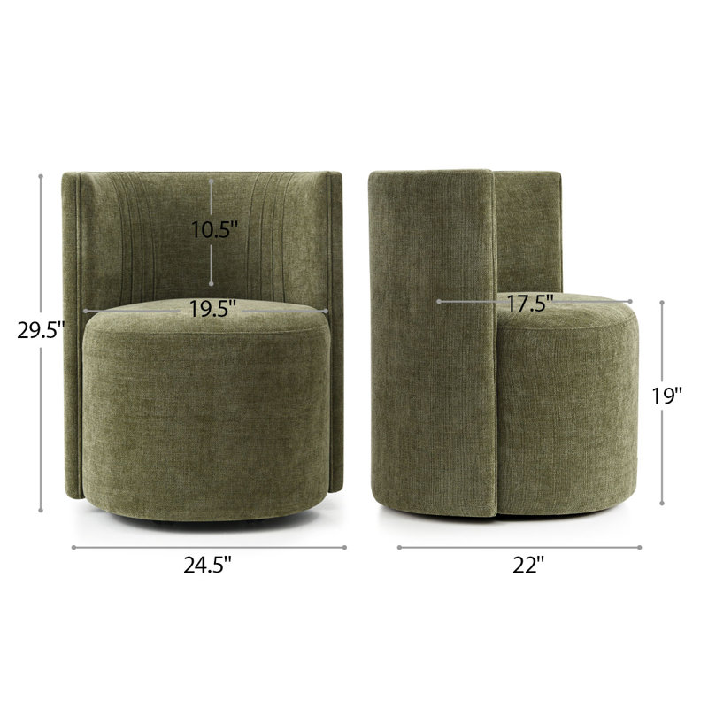 Upholstered Barrel Back Dining Chairs with Hidden Casters, Green