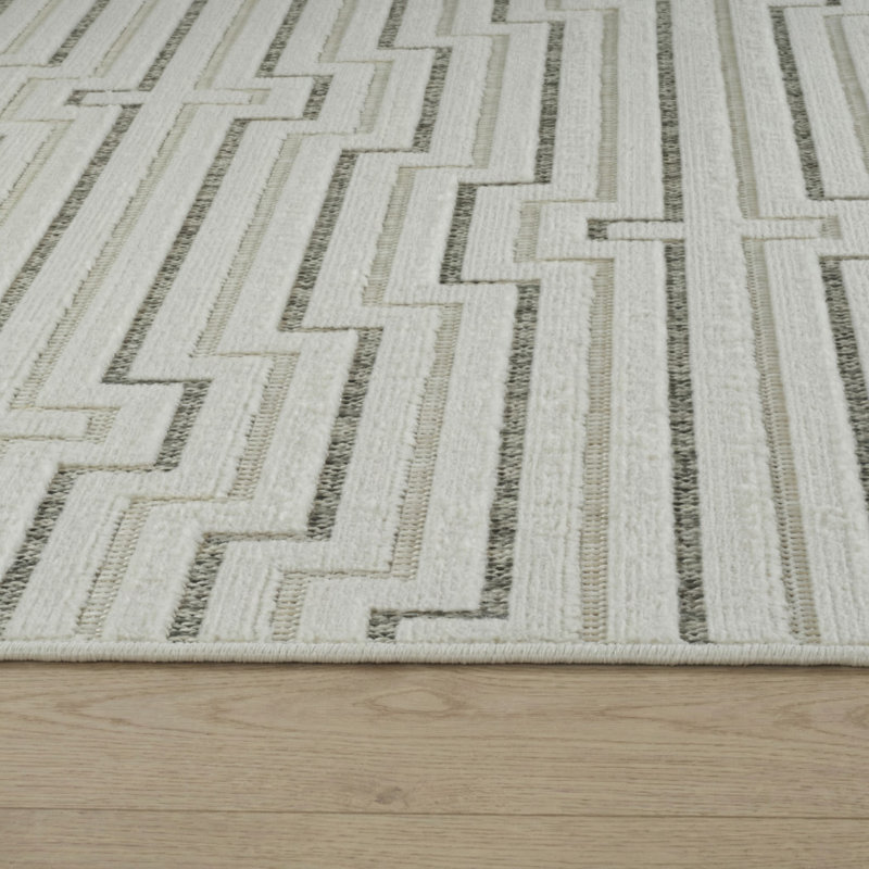 Tapis intérieur / extérieur 6 pi x 9 pi à motif géométrique délavé beige