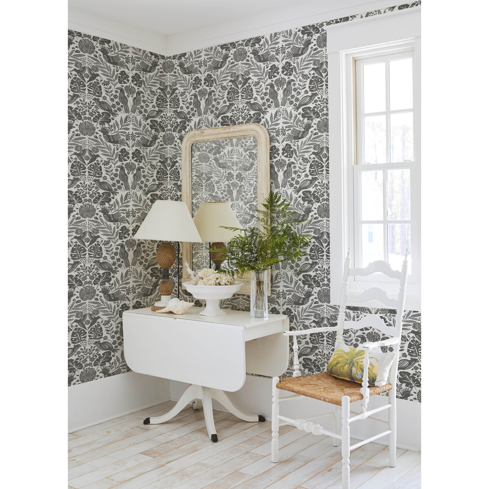 Pomona Floral Wallpaper, Charcoal Gray