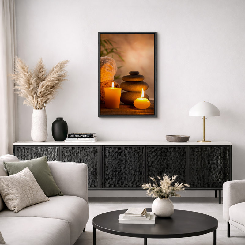 «Zen Stones Massage Spa with Warm Burning Candle», impression verticale sur toile, art mural, H 24 po x l 16 po