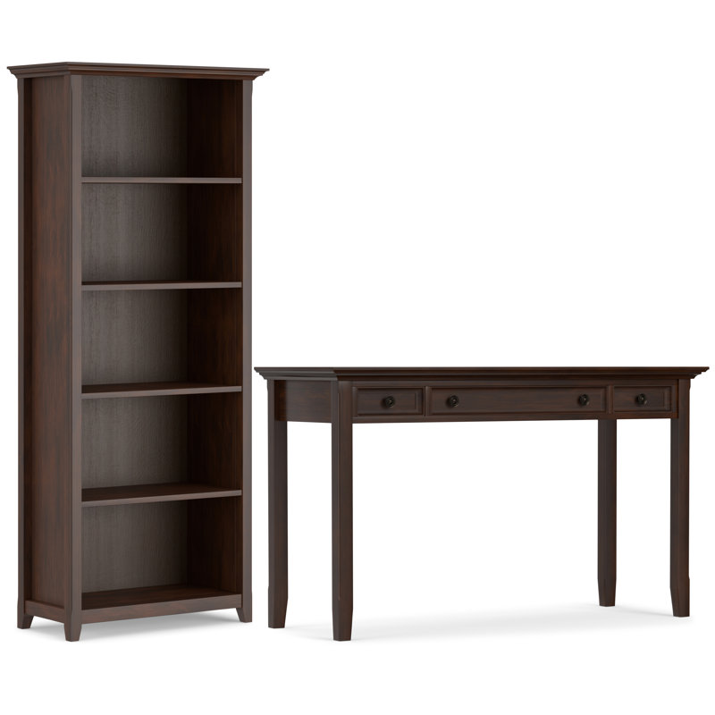 Carlane Solid Wood Transitional 54 Inch Wide Desk With 30 Inch Wide Bookcase In Russet Brown (set Of 2), Russet Brown