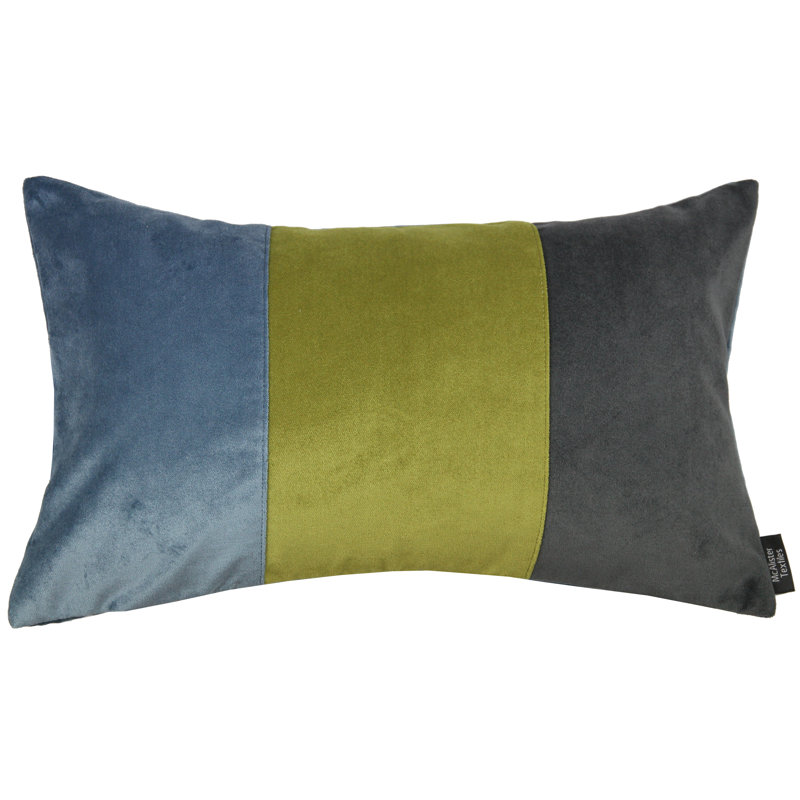 Epicurus Patchwork Rectangular Cushion, 30 x 50cm, Petrol Blue/Lime