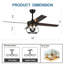 Ventilateur de plafond noir style ferme de 132 cm (52 ​​po) avec cage, 4 lumières et télécommande, ventilateur moderne avec éclairage et moteur CC silencieux réversible à 6 vitesses pour salon