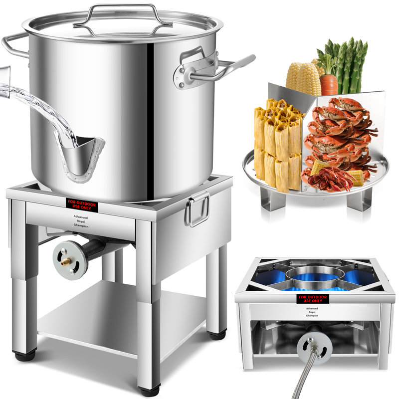 Arc 52Qt Stainless Steel Steamer Pot With Propane Burner/Foldable Legs For Outdoor Cooking,Easy-Fill Water Spout, Seafood Crab Steam With Divider And Steamer Rack (13 Gallon)