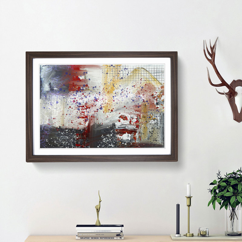 Abstract Art Painting Vol.91 by S.Johnson - Picture Frame Painting Print, 36cm H x 48cm W x 2cm D, Walnut Framed