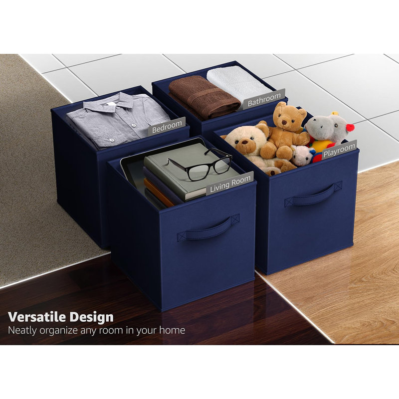 8 Pack 11" Foldable Storage Cubes with Handles, Navy