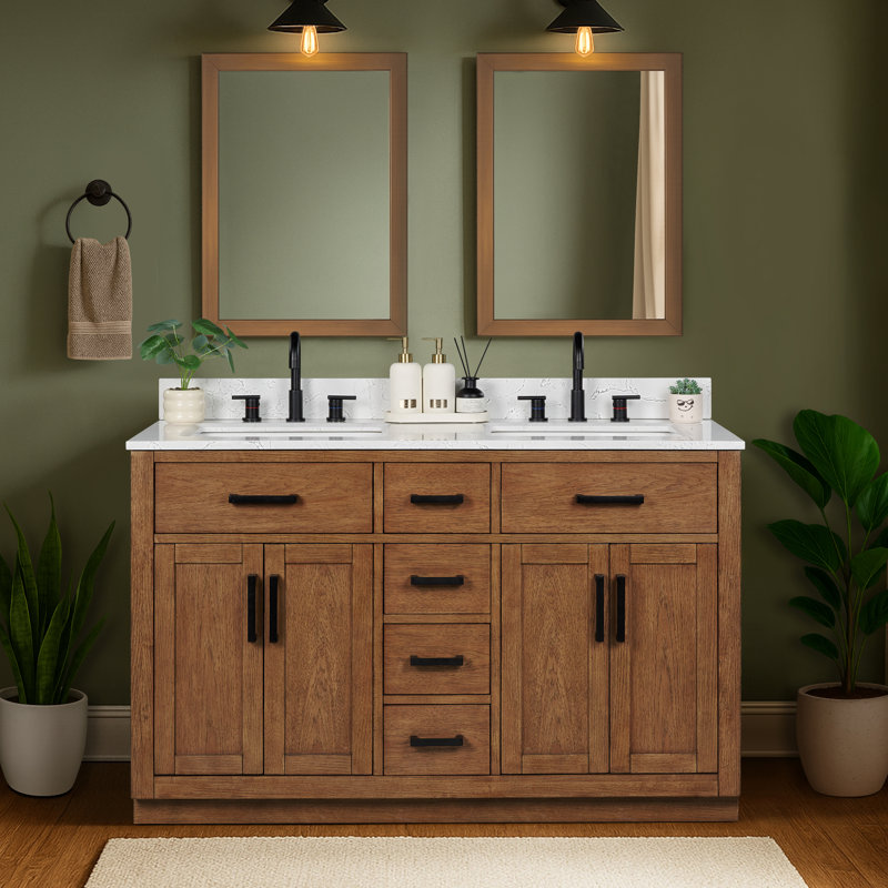 54'' Double Bathroom Vanity with Drawers, Shelf, Outlet, and Engineered Marble Top, Royal Blue, 54''