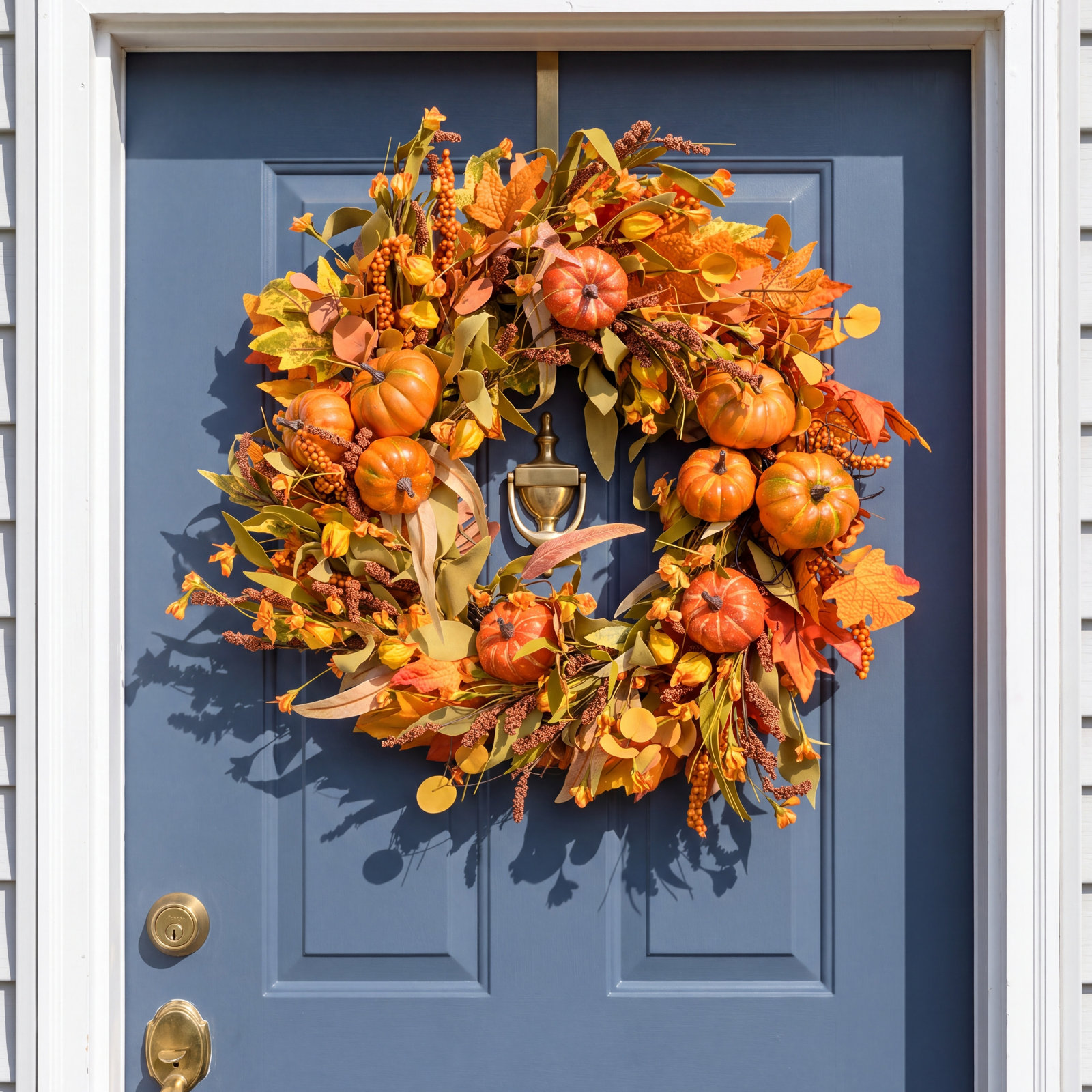 26" Large Fall Autumn Thanksgiving Pumpkin Maple Front Door Wreath