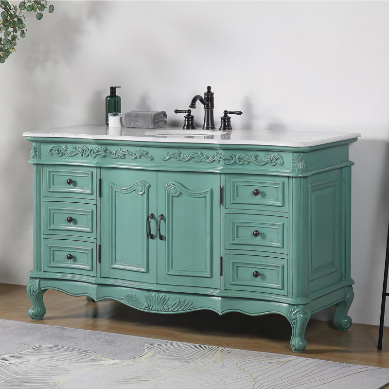 Ohlson 60'' Single Bathroom Vanity with Carrara Marble Top, Green
