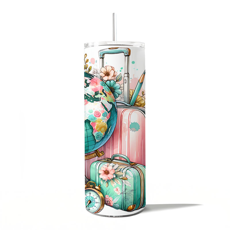 Gobelet personnalisé rose et bleu sarcelle 20 oz avec couvercle et paille en acier inoxydable