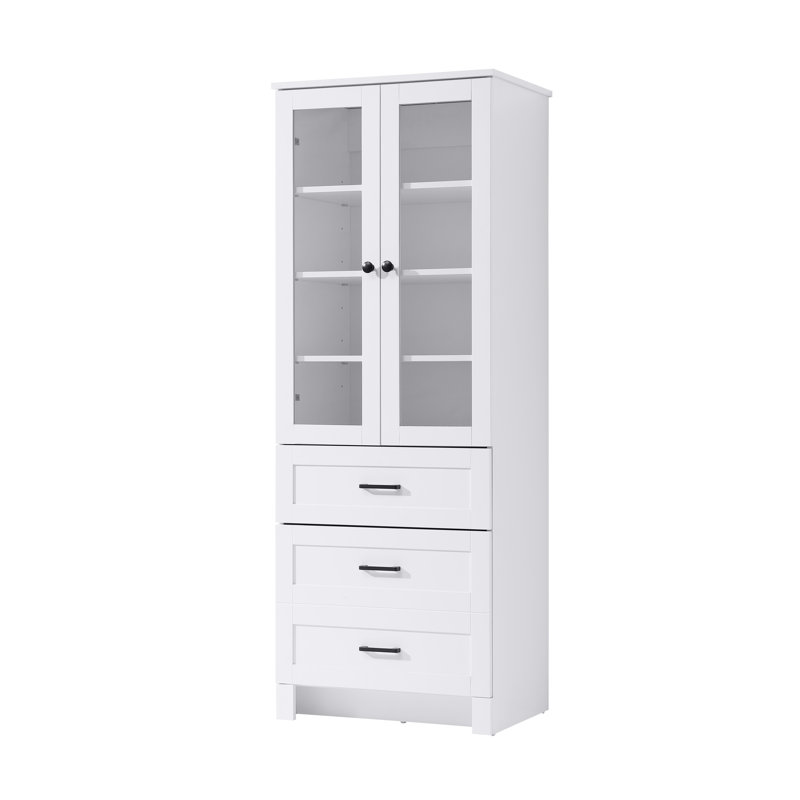 Armoire de rangement en verre blanche 24 po, H 65 po x l 24 po x P 65 po, Blanc