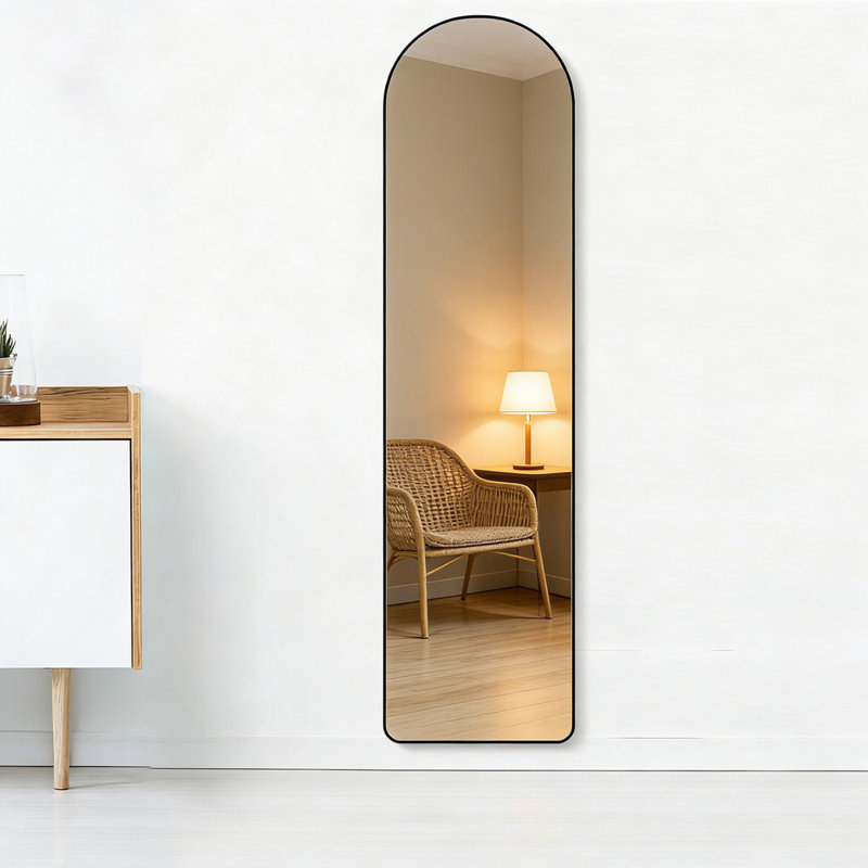 Full Length Aluminum Frame Arched Mirror, Black