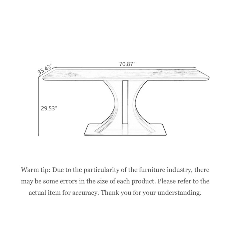 Modern Simple Rectangular Sintered Stone Dining Table, 29.53"H x 70.87"L x 35.43"W