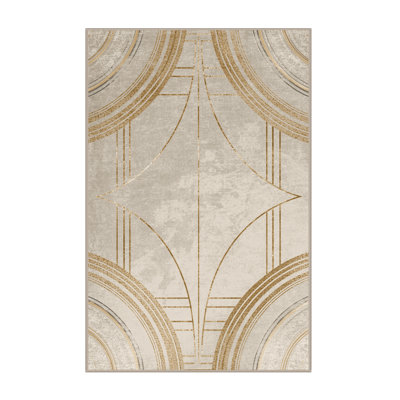 Machine Washable Rhawnhurst New Years Modern & Contemporary Abstract Rug in Beige – Beige Binding
