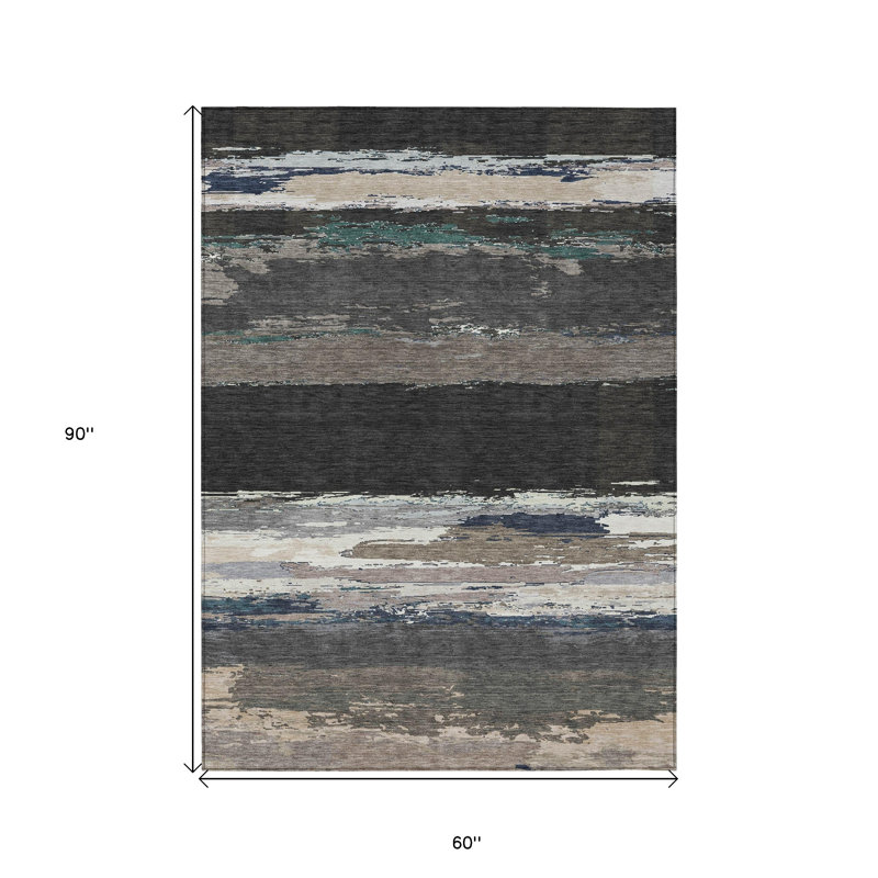 Tapis intérieur lavable abstrait noir 5 pi x 8 pi
