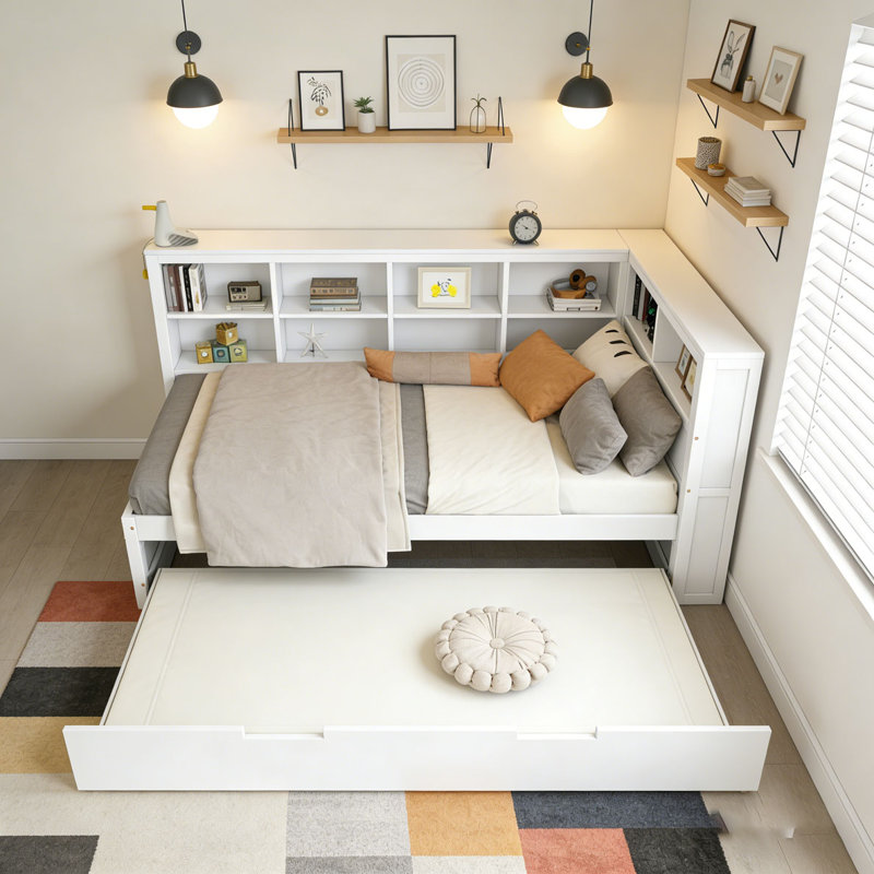 Wooden Daybed With Twin Size Trundle, Twin, White