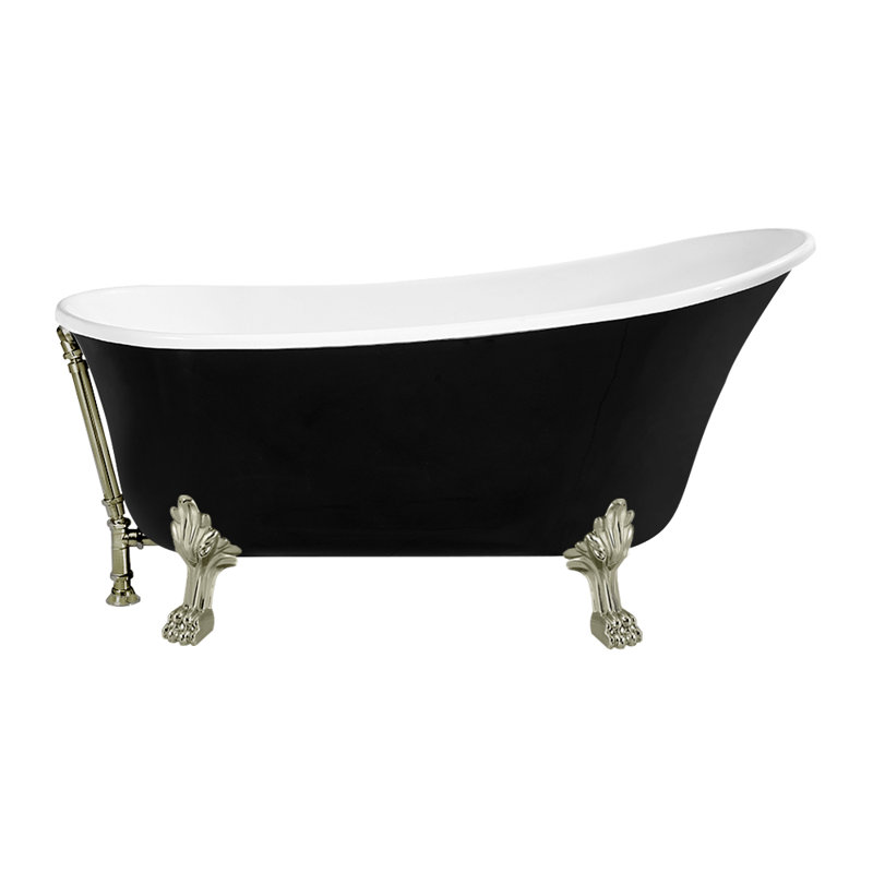 67" Streamline Clawfoot Soaking Acrylic Bathtub, Brushed Nickel, Brushed Nickel