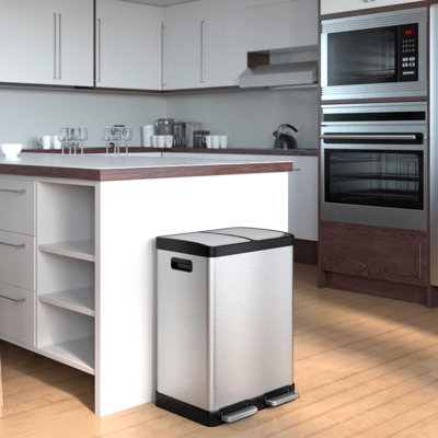 Stainless Steel 16 Gallon Step-On Multi-Compartments Trash and Recycling Bin