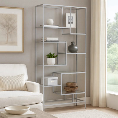 Étagère décorative Ziu, tablettes asymétriques en verre, métal argenté